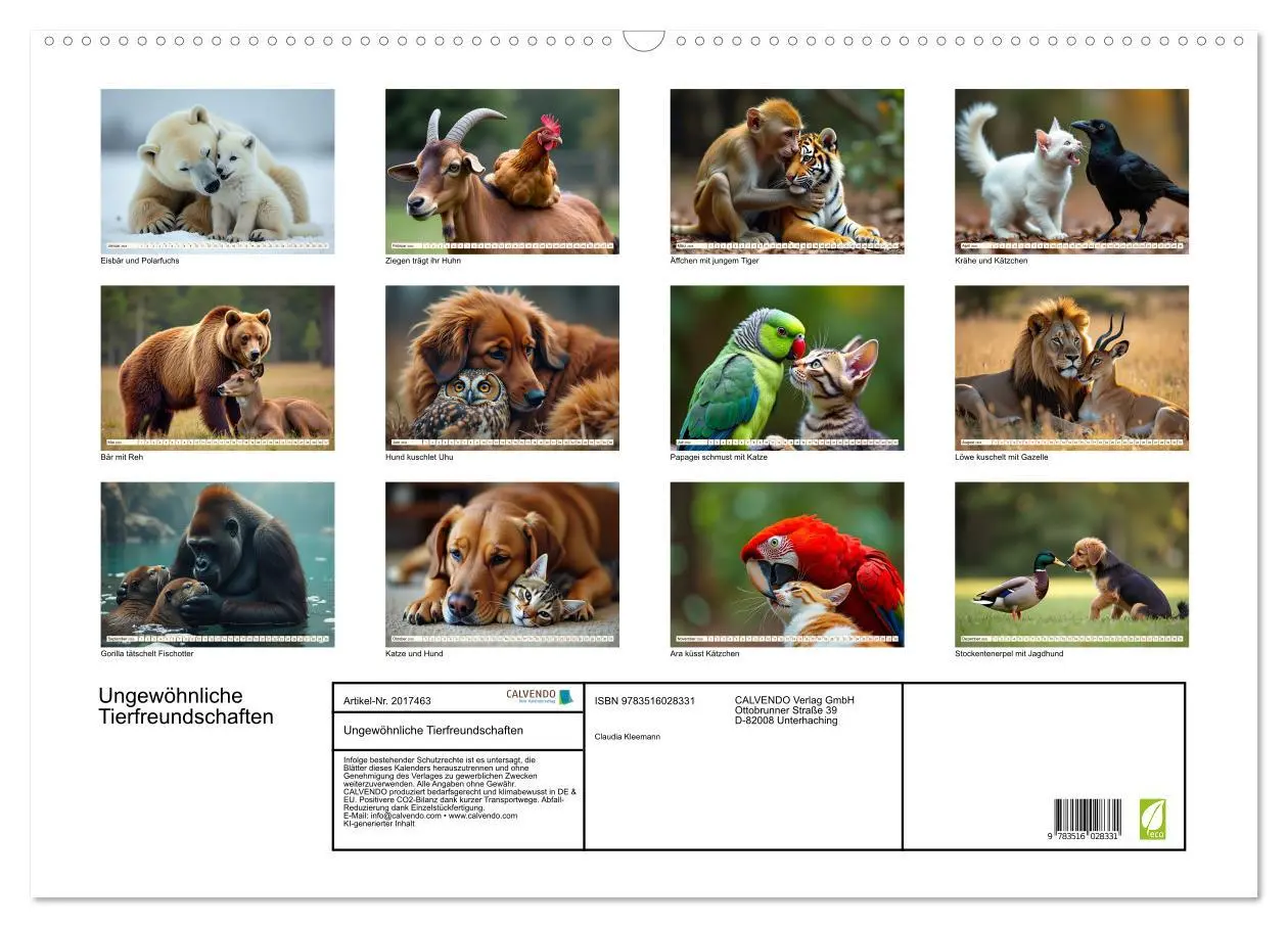 Bild: 9783516028331 | Ungewöhnliche Tierfreundschaften (Wandkalender 2026 DIN A2 quer),...