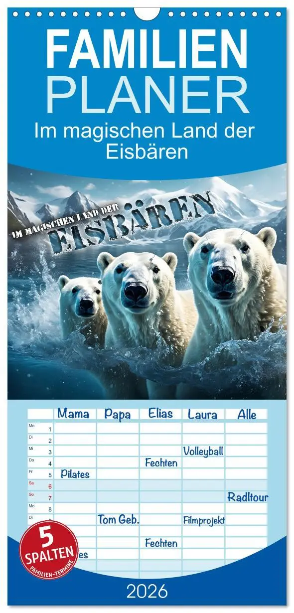 Cover: 9783516498431 | Familienplaner 2026 - Im magischen Land der Eisbären mit 5 Spalten...