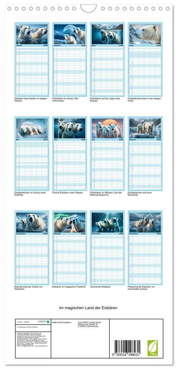 Bild: 9783516498431 | Familienplaner 2026 - Im magischen Land der Eisbären mit 5 Spalten...