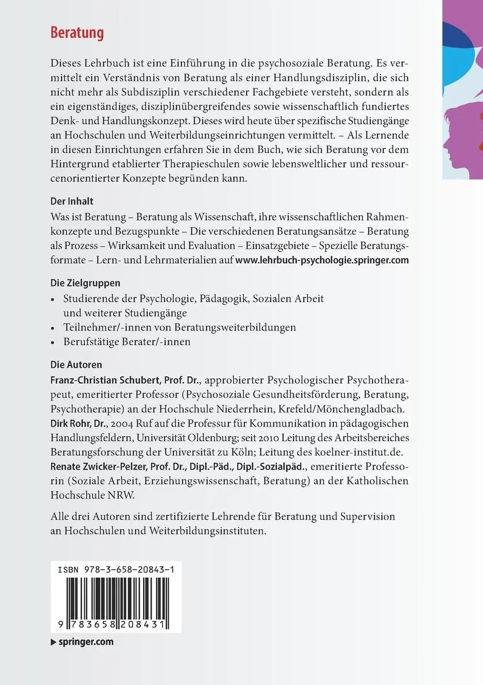 Rückseite: 9783658208431 | Beratung | Grundlagen - Konzepte - Anwendungsfelder | Schubert (u. a.)
