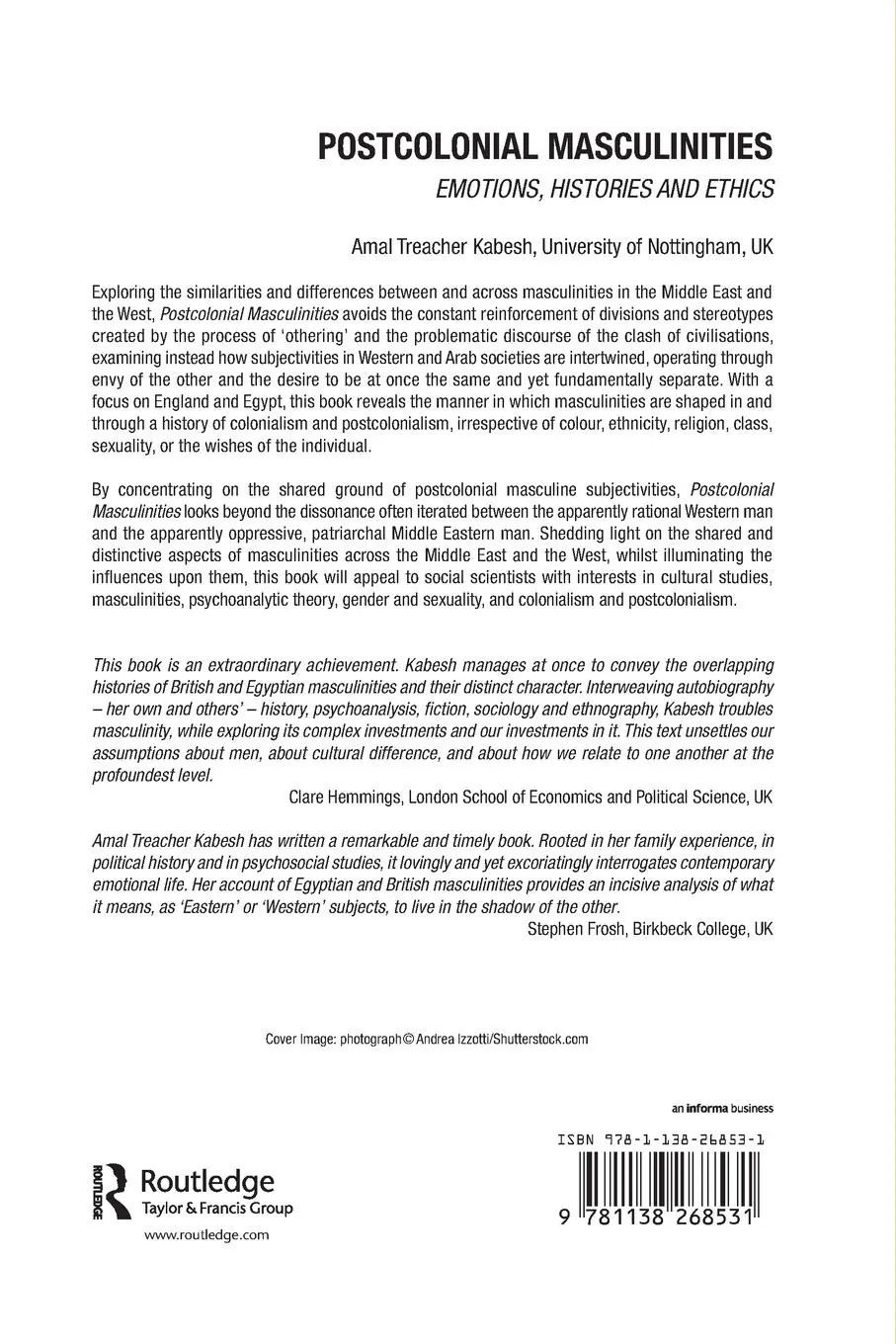 Rückseite: 9781138268531 | Postcolonial Masculinities | Emotions, Histories and Ethics | Kabesh