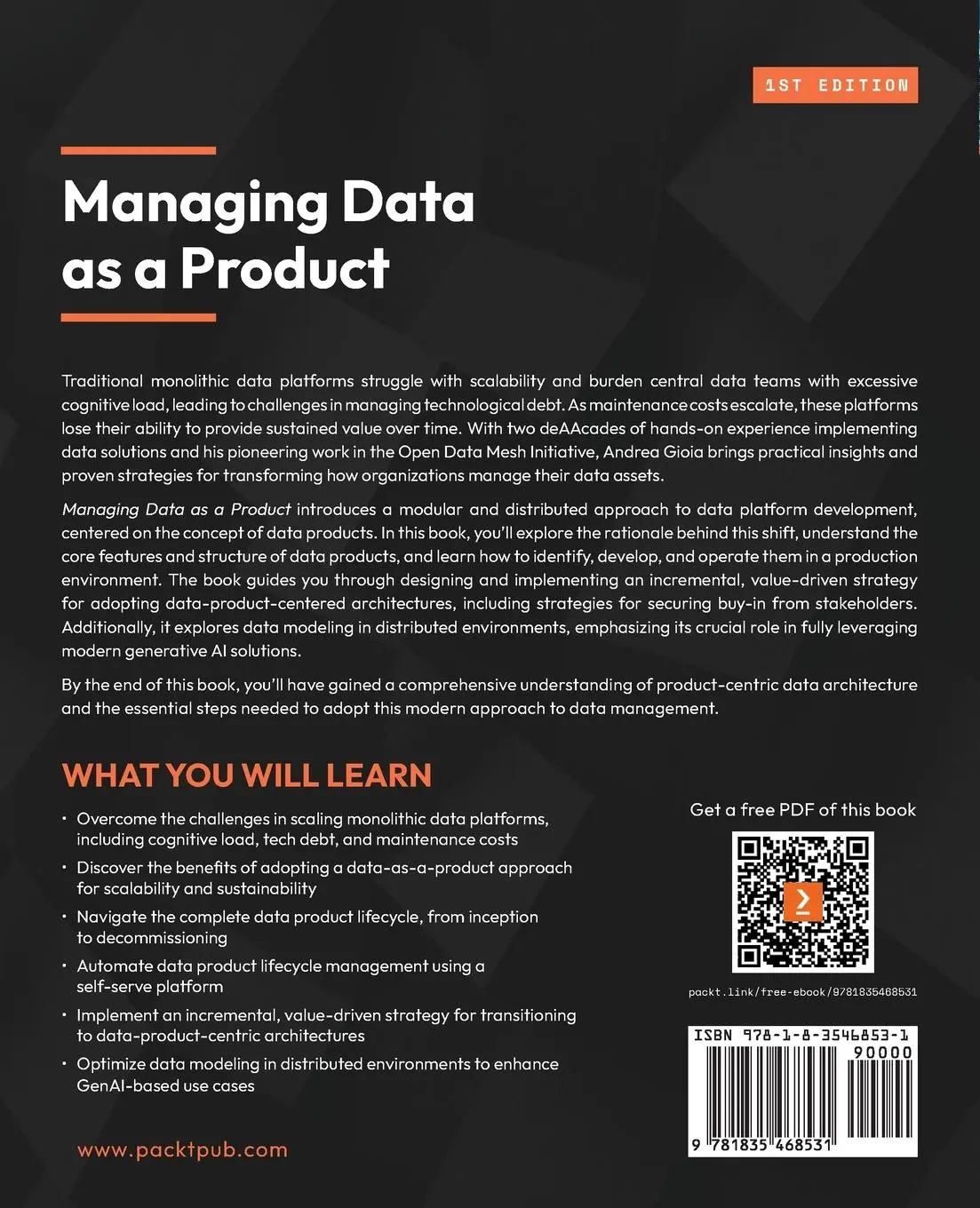 Rückseite: 9781835468531 | Managing Data as a Product | Andrea Gioia | Taschenbuch | Englisch