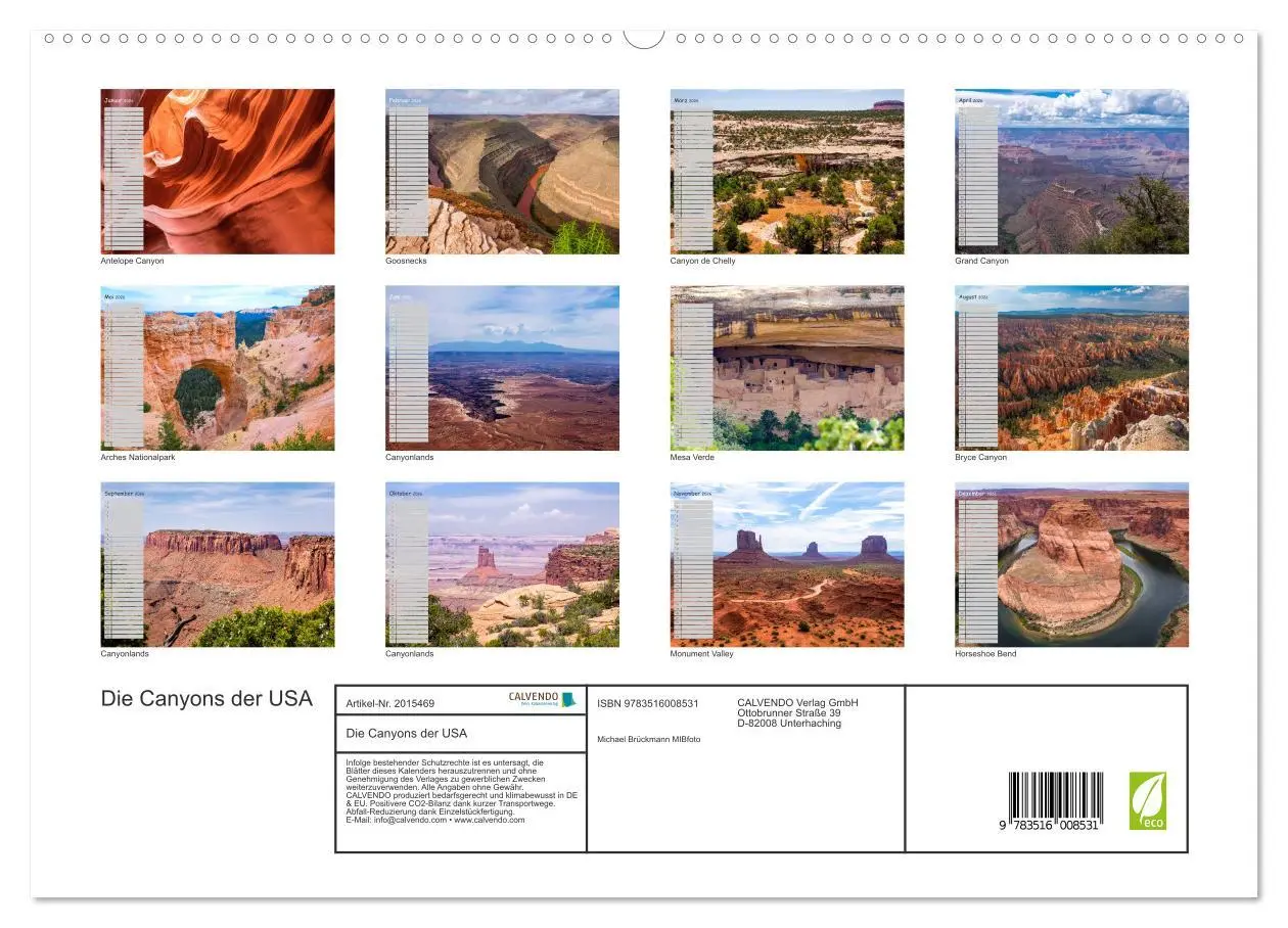 Bild: 9783516008531 | Die Canyons der USA (hochwertiger Premium Wandkalender 2026 DIN A2...