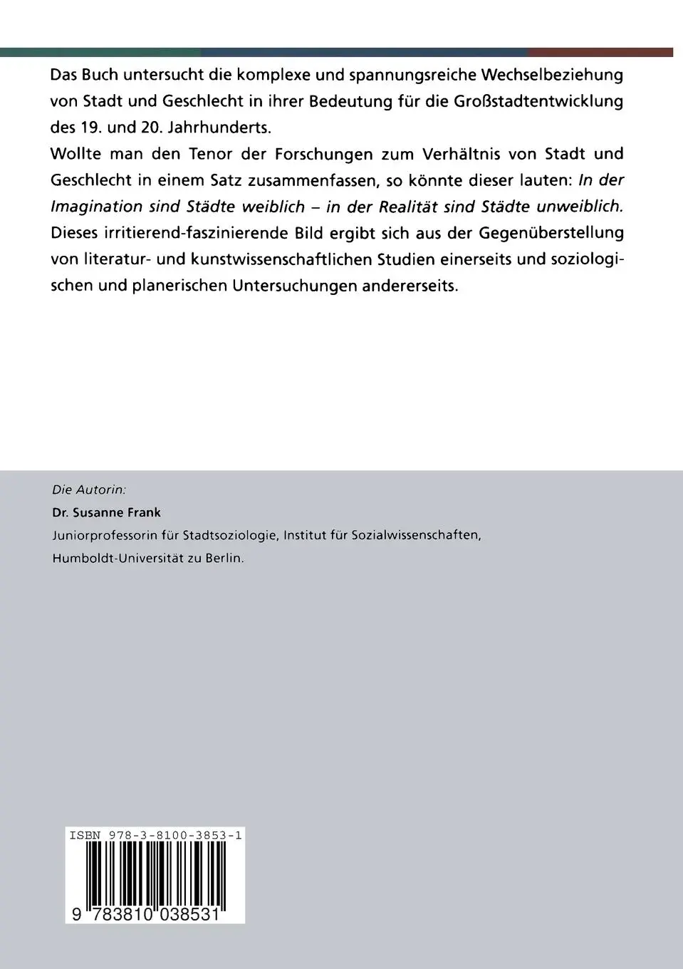 Rückseite: 9783810038531 | Stadtplanung im Geschlechterkampf | Susanne Frank | Taschenbuch | 2003