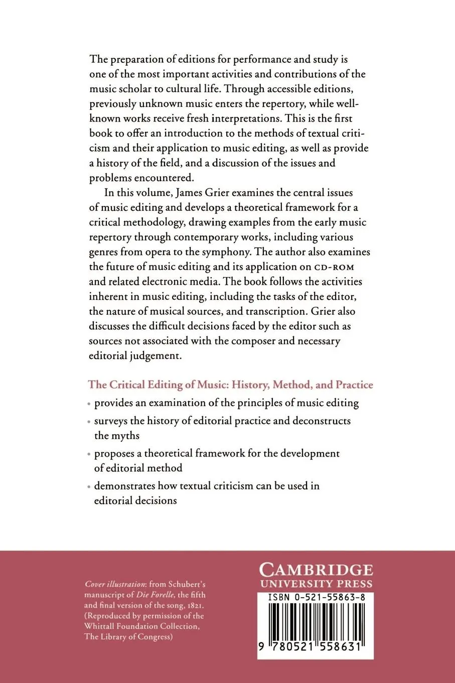 Rückseite: 9780521558631 | The Critical Editing of Music | History, Method, and Practice | Grier