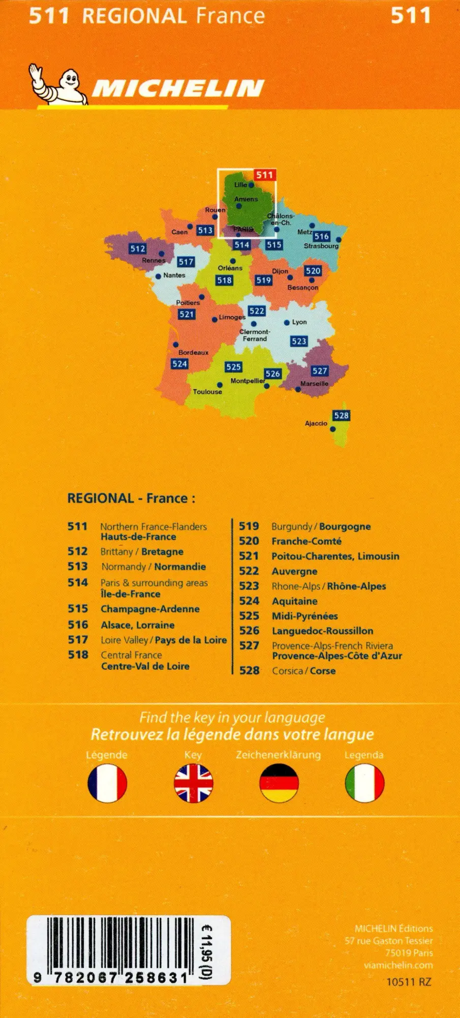 Bild: 9782067258631 | Michelin Northern France-Flanders / Hauts-de-France 511 | (Land-)Karte