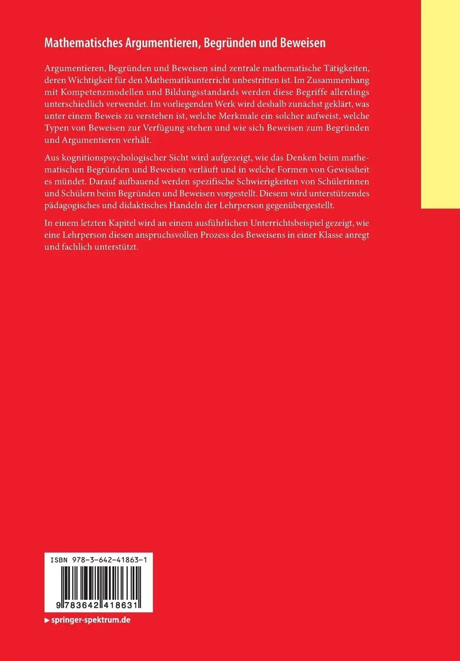 Rückseite: 9783642418631 | Mathematisches Argumentieren, Begründen und Beweisen | Esther Brunner