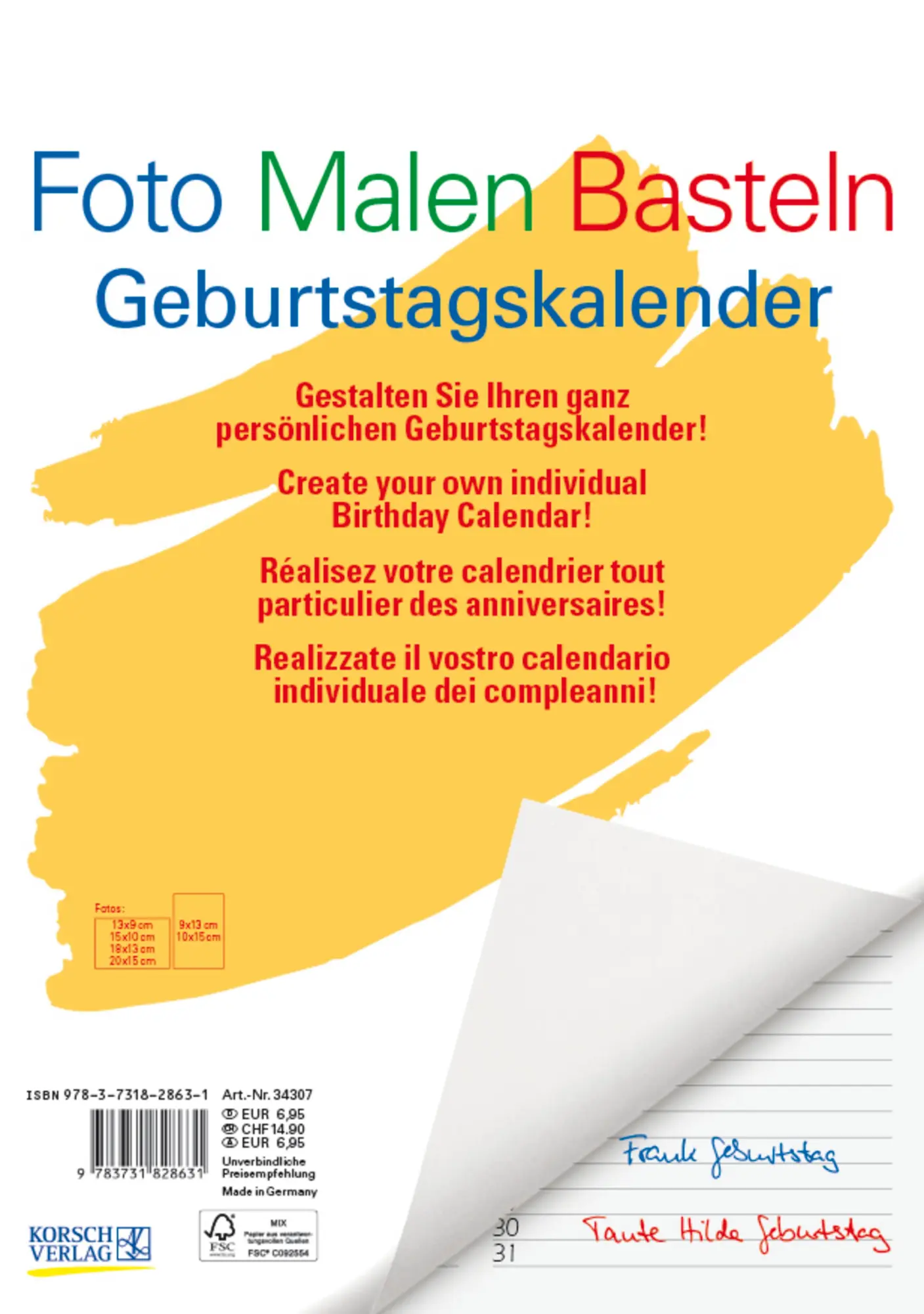 Cover: 9783731828631 | Foto-Malen-Basteln Bastelkalender A4 weiß Geburtstagskalender | Verlag