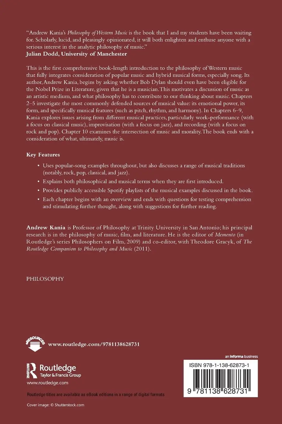 Rückseite: 9781138628731 | Philosophy of Western Music | A Contemporary Introduction | Kania