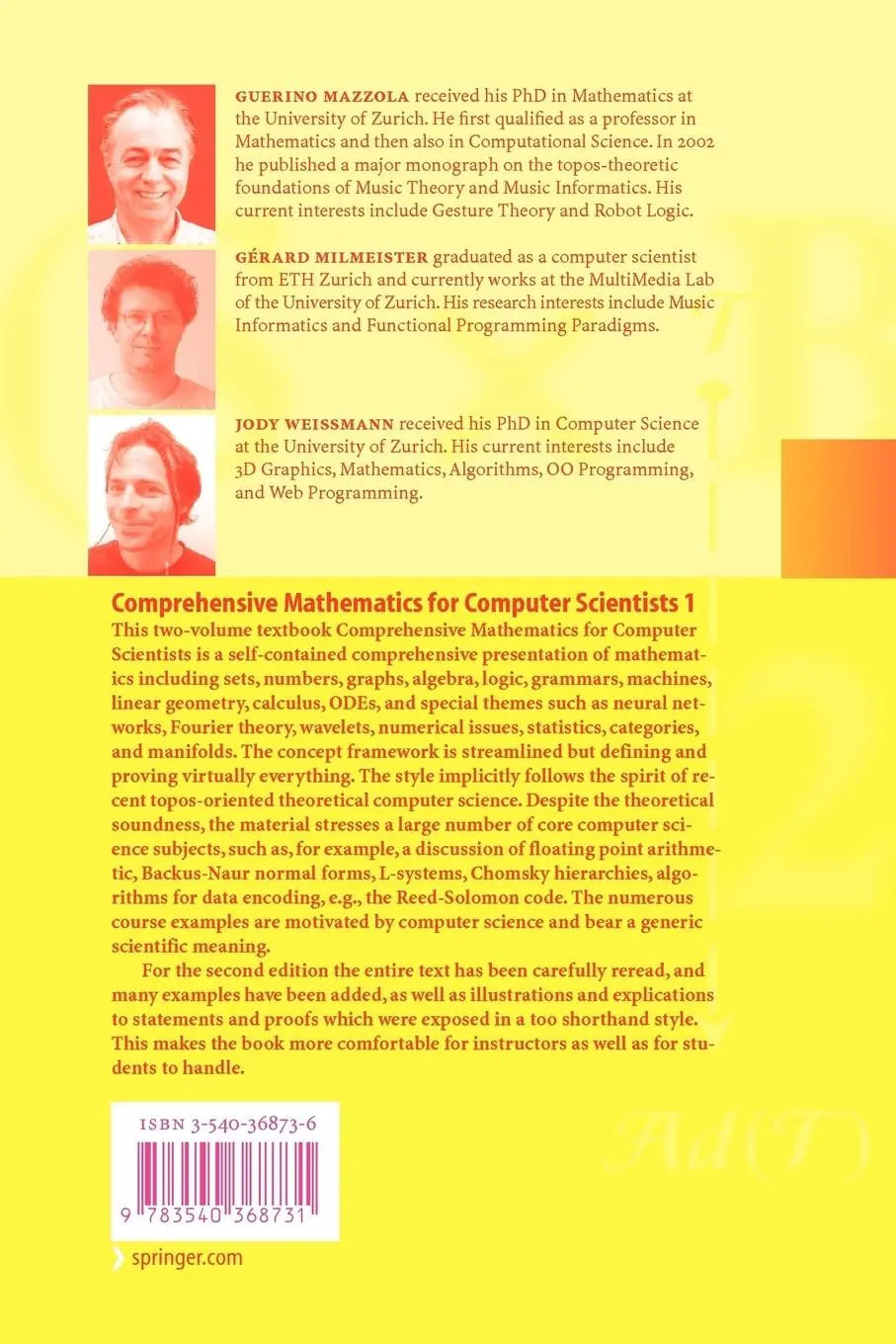 Rückseite: 9783540368731 | Comprehensive Mathematics for Computer Scientists 1 | Mazzola (u. a.)