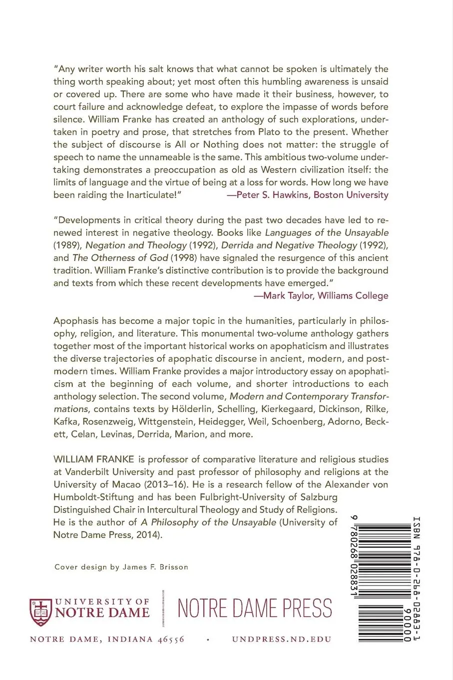 Rückseite: 9780268028831 | On What Cannot Be Said | William Franke | Taschenbuch | Englisch