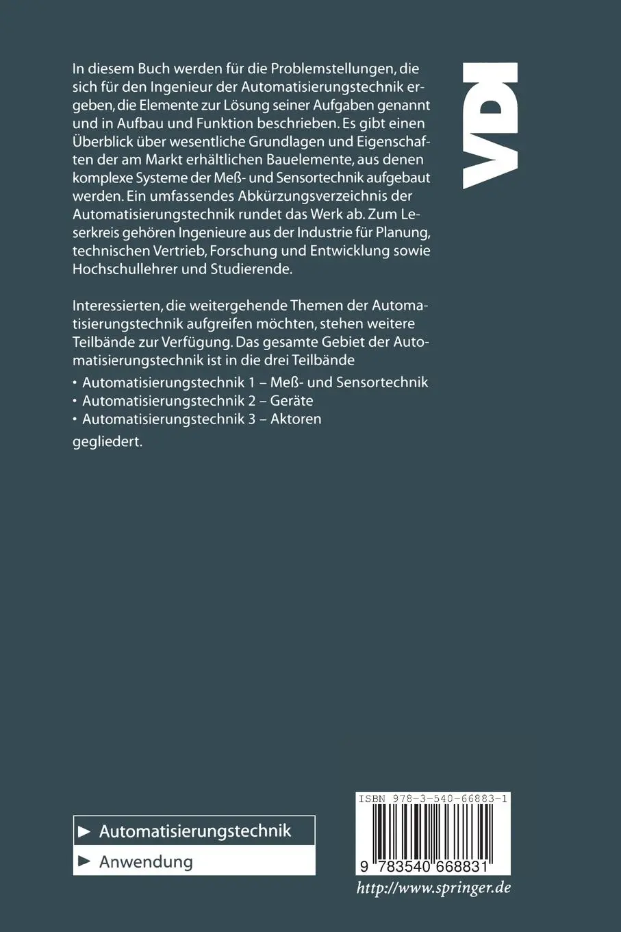Rückseite: 9783540668831 | Automatisierungstechnik 1 | Meß- und Sensortechnik | Gevatter | Buch