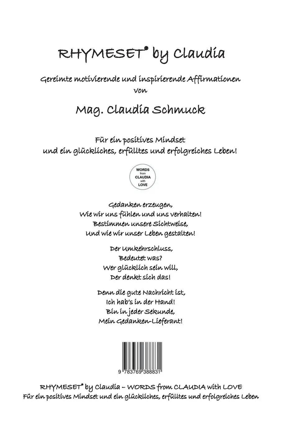 Rückseite: 9783769388831 | RHYMESET® by Claudia | Claudia Schmuck | Taschenbuch | 72 S. | Deutsch