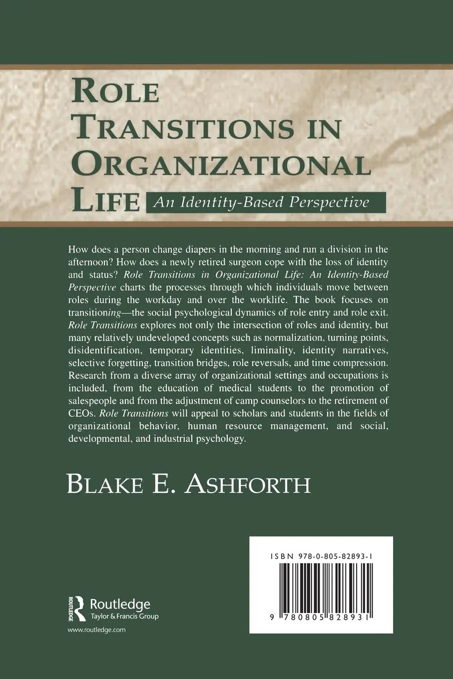 Rückseite: 9780805828931 | Role Transitions in Organizational Life | Blake Ashforth | Taschenbuch