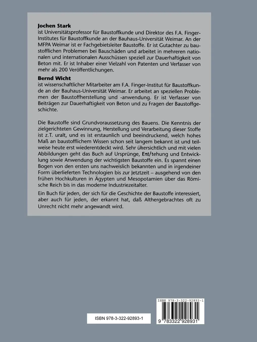 Rückseite: 9783322928931 | Geschichte der Baustoffe | Bernd Wicht (u. a.) | Taschenbuch | VII