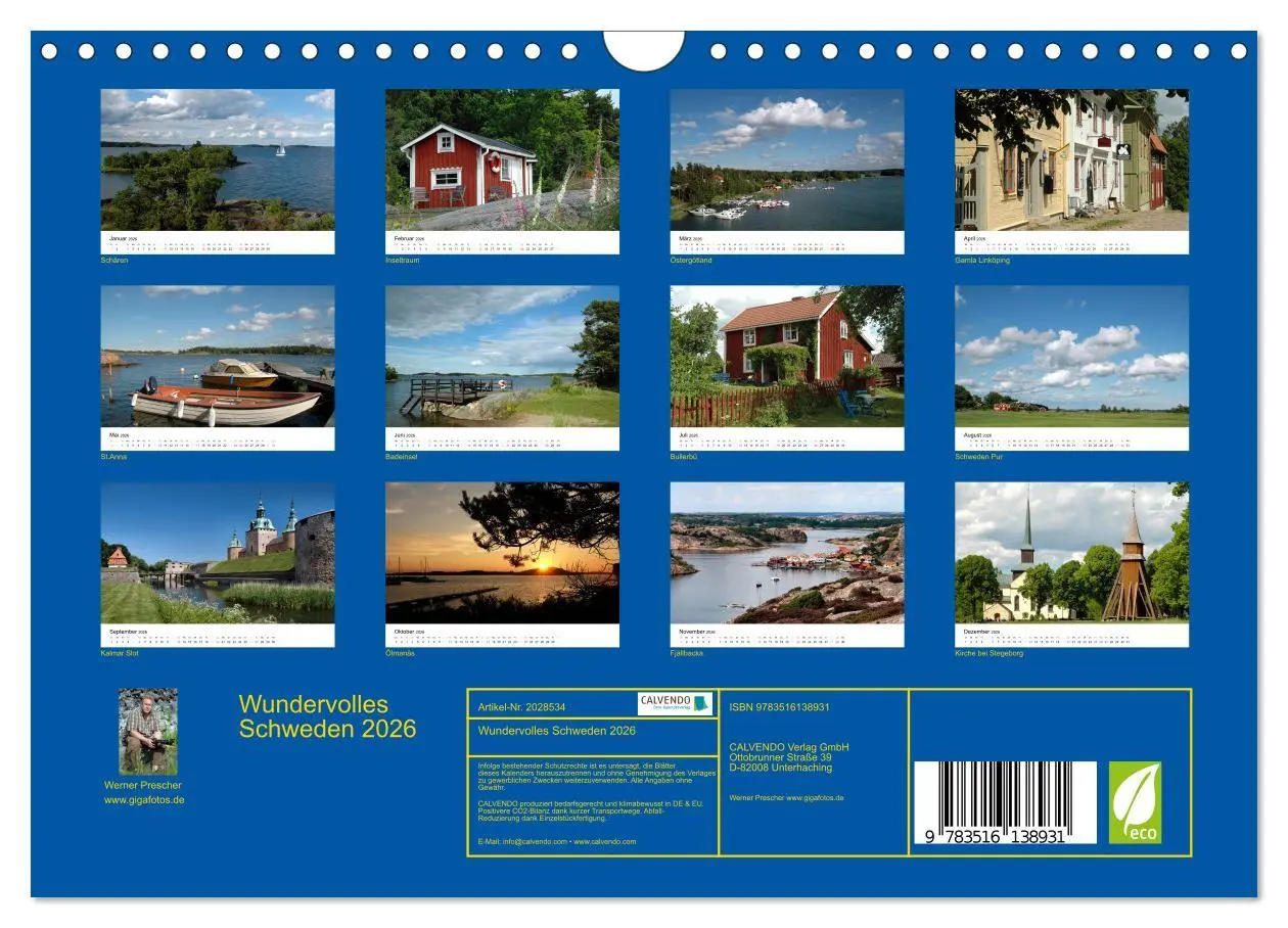 Bild: 9783516138931 | Wundervolles Schweden 2026 (Wandkalender 2026 DIN A4 quer),...