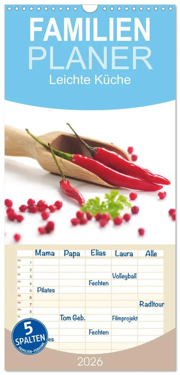 Cover: 9783516518931 | Familienplaner 2026 - Leichte Küche mit 5 Spalten (Wandkalender, 21...