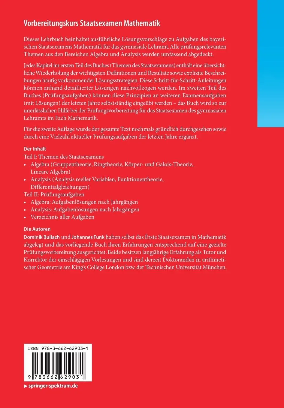 Rückseite: 9783662629031 | Vorbereitungskurs Staatsexamen Mathematik | Johannes Funk (u. a.) | XI