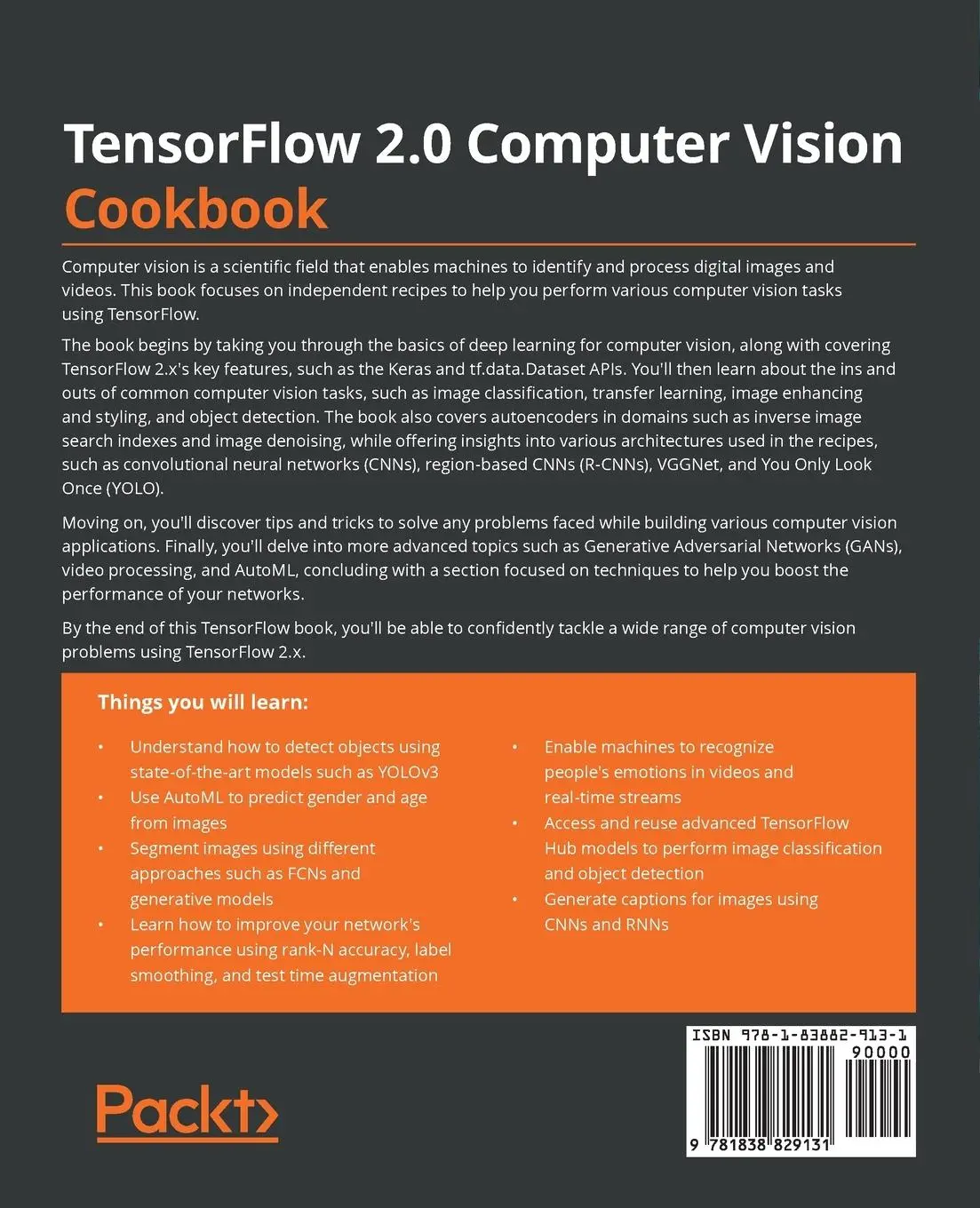 Rückseite: 9781838829131 | TensorFlow 2.0 Computer Vision Cookbook | Jesús Martínez | Taschenbuch