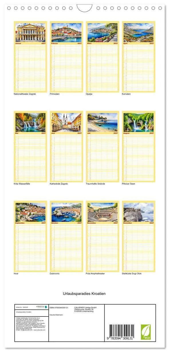 Bild: 9783594309131 | Familienplaner 2027 - Urlaubsparadies Kroatien mit 5 Spalten...