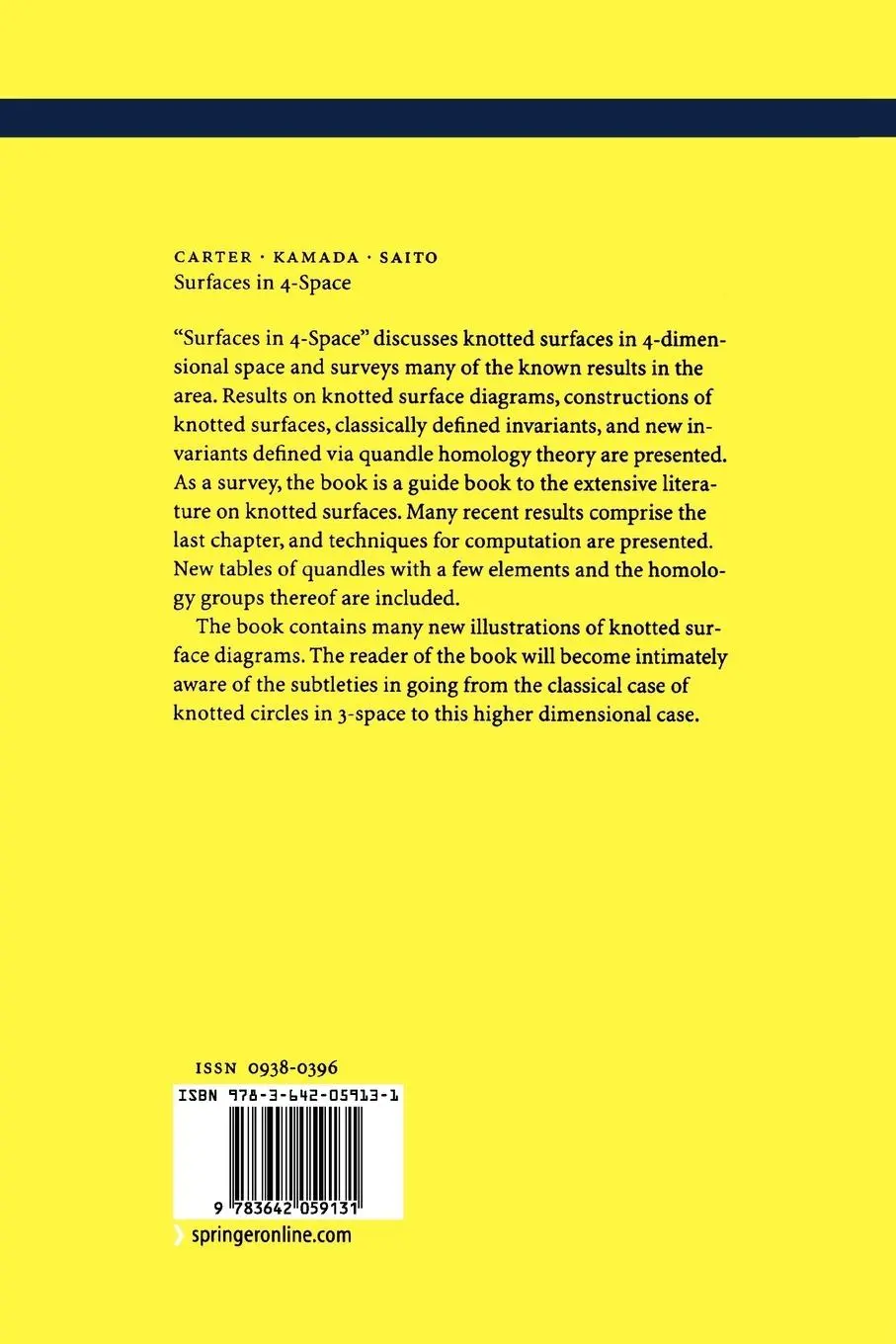 Rückseite: 9783642059131 | Surfaces in 4-Space | Scott Carter (u. a.) | Taschenbuch | xiii | 2010