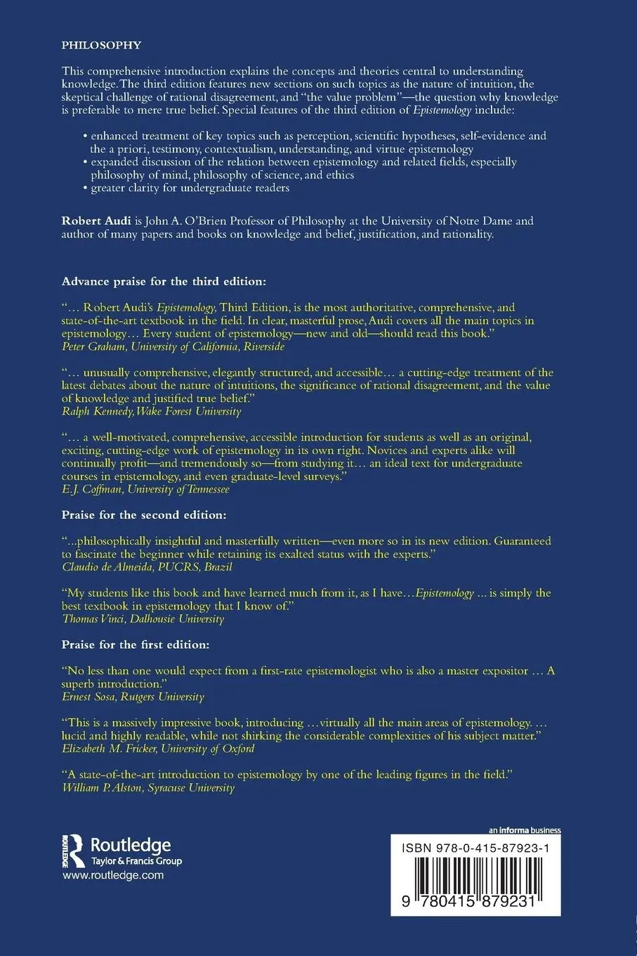 Rückseite: 9780415879231 | Epistemology | A Contemporary Introduction to the Theory of Knowledge