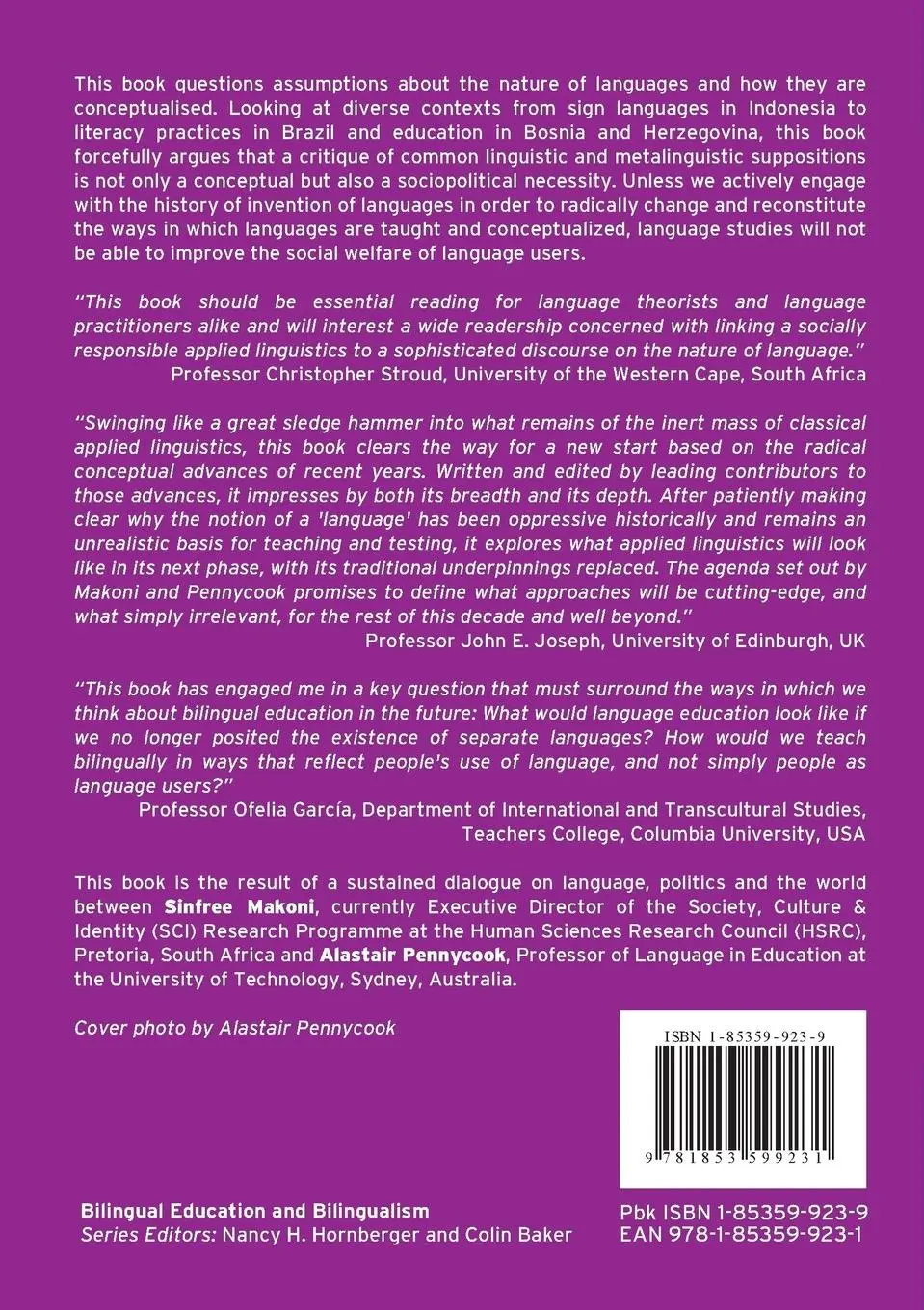 Rückseite: 9781853599231 | Disinventing and Reconstituting Languages | Sinfree Makoni (u. a.)