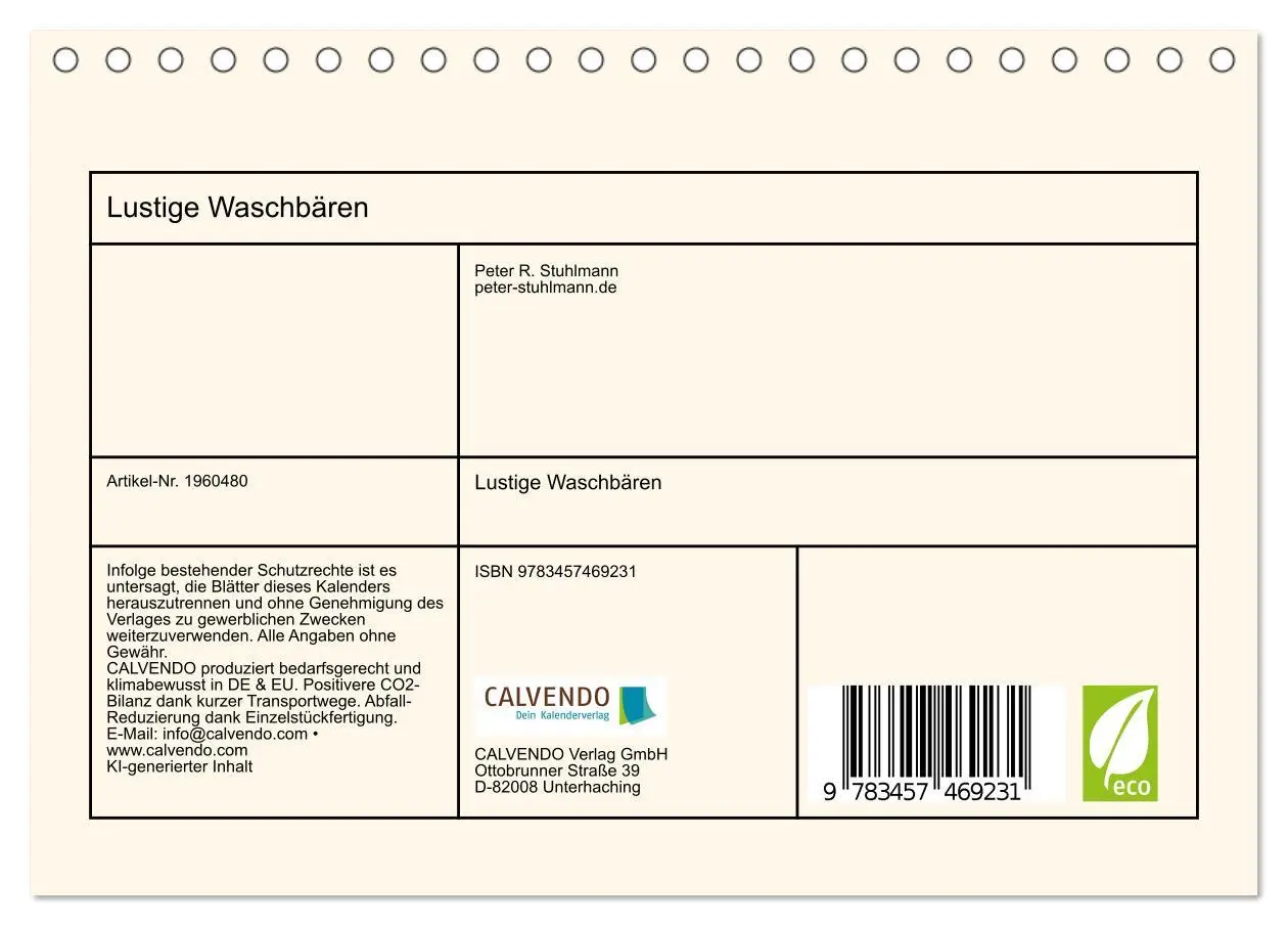 Bild: 9783457469231 | Lustige Waschbären (Tischkalender 2026 DIN A5 quer), CALVENDO...