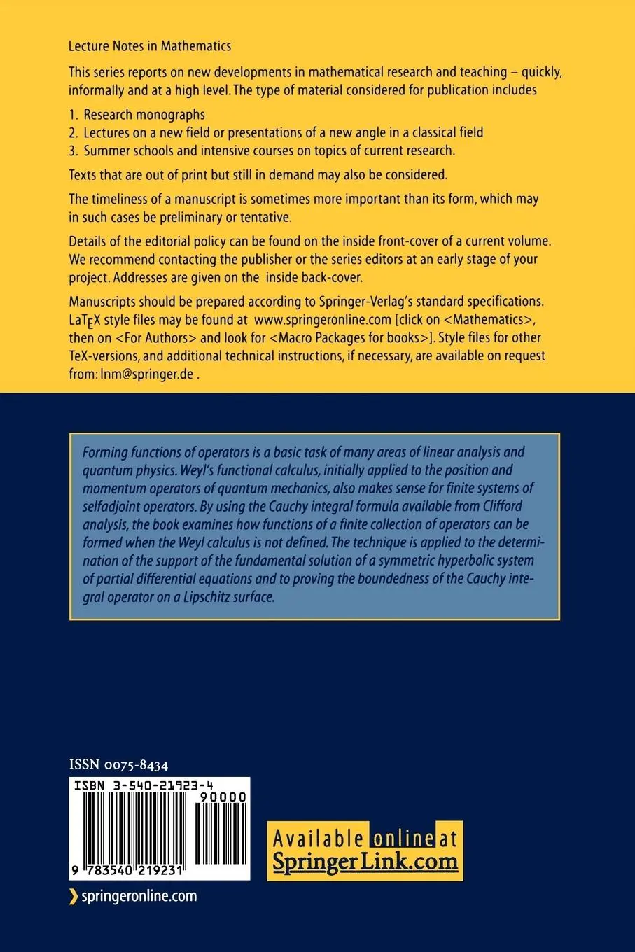 Rückseite: 9783540219231 | Spectral Properties of Noncommuting Operators | Brian R. Jefferies
