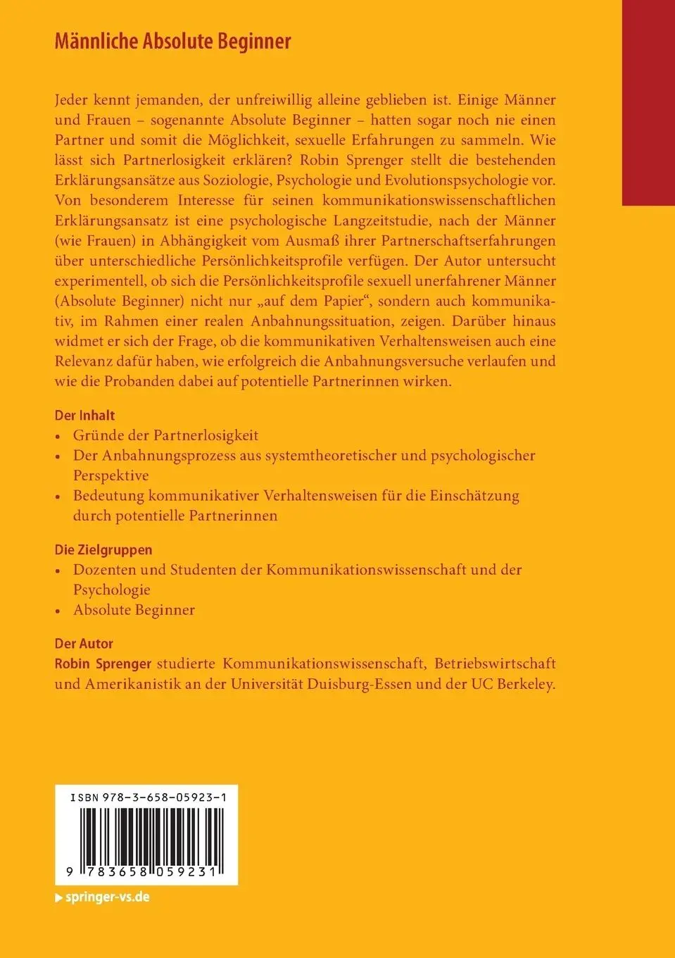 Rückseite: 9783658059231 | Männliche Absolute Beginner | Robin Sprenger | Taschenbuch | xx | 2014