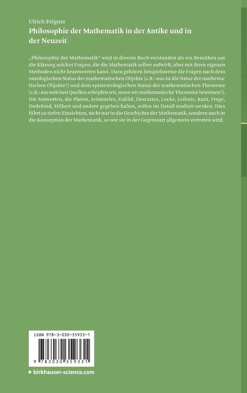 Rückseite: 9783030359331 | Philosophie der Mathematik in der Antike und in der Neuzeit | Felgner