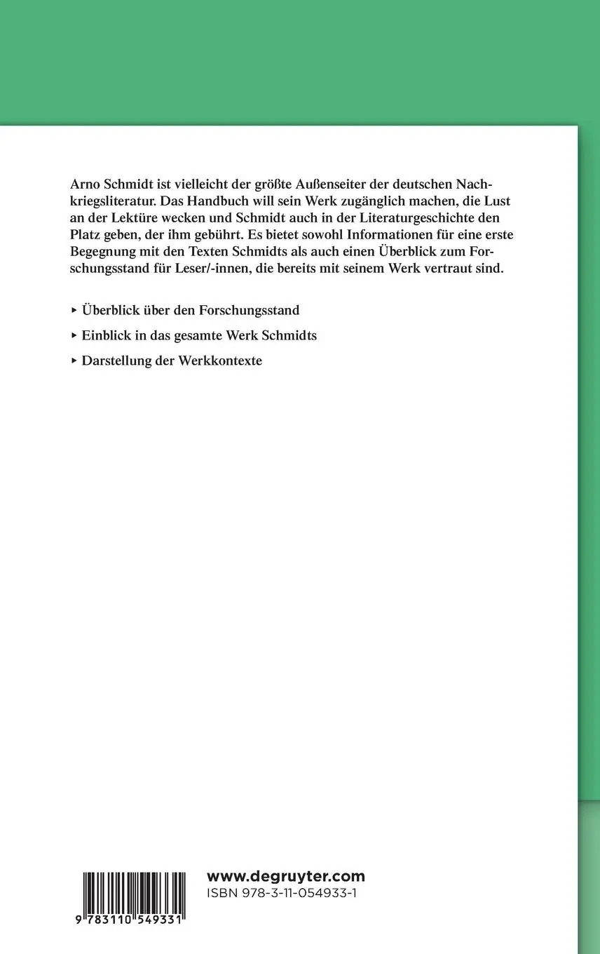 Rückseite: 9783110549331 | Arno-Schmidt-Handbuch | Axel Dunker (u. a.) | Buch | X | Deutsch