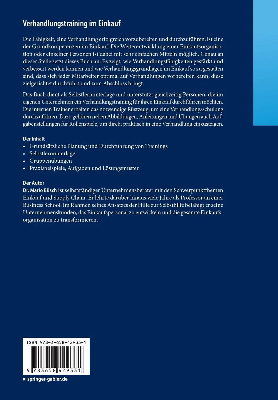 Rückseite: 9783658429331 | Verhandlungstraining im Einkauf | Mario Büsch | Taschenbuch | xv