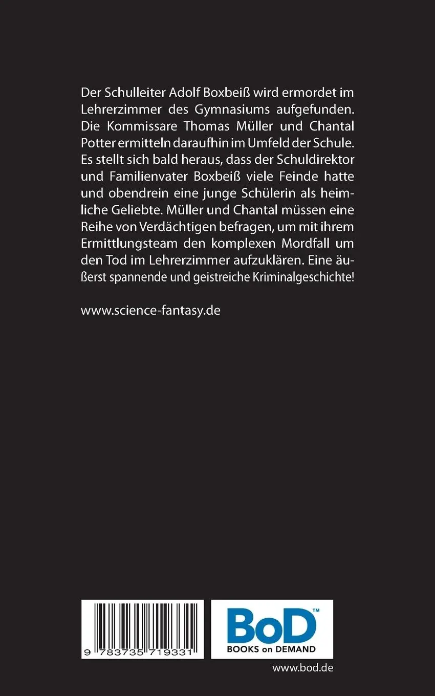 Rückseite: 9783735719331 | Tod im Lehrerzimmer | Kriminalerzählung | David Perteck | Taschenbuch