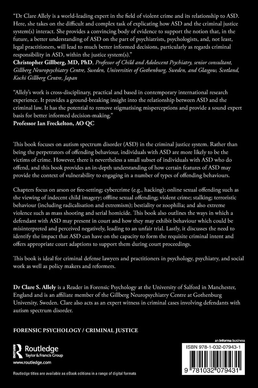 Rückseite: 9781032079431 | Autism Spectrum Disorder in the Criminal Justice System | Allely