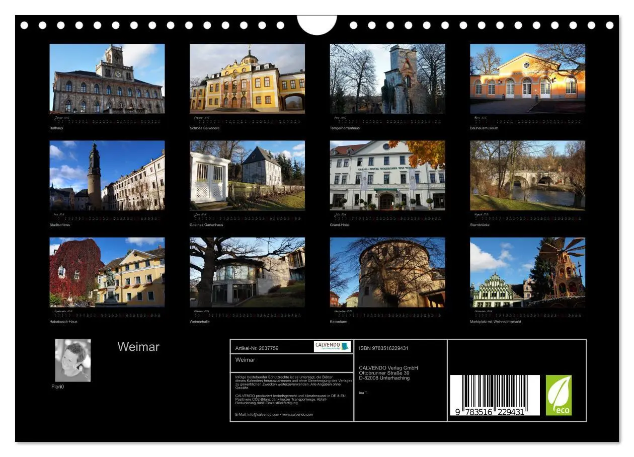 Bild: 9783516229431 | Weimar (Wandkalender 2026 DIN A4 quer), CALVENDO Monatskalender | 2026