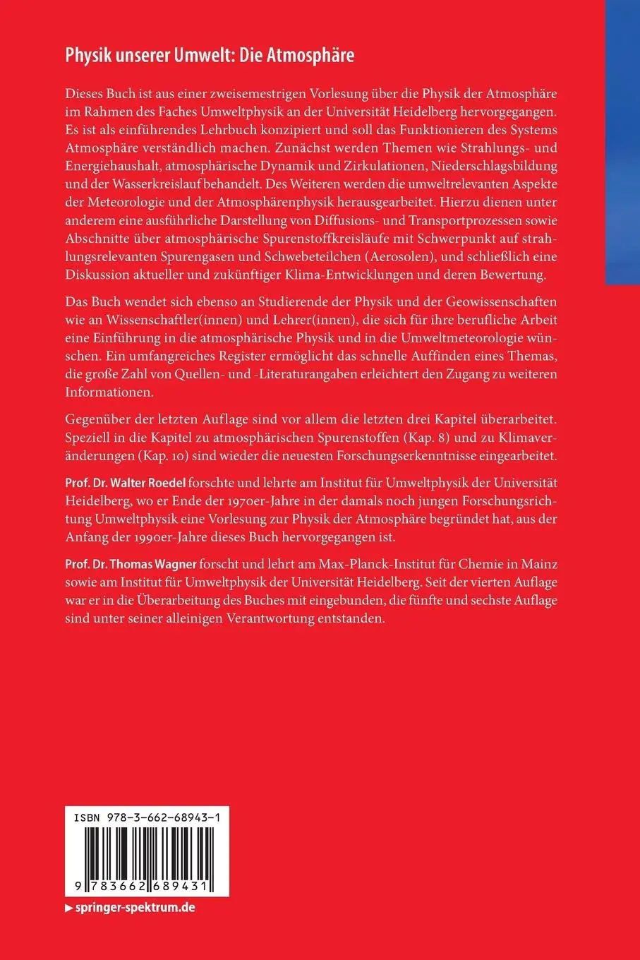 Rückseite: 9783662689431 | Physik unserer Umwelt: Die Atmosphäre | Thomas Wagner (u. a.) | Buch