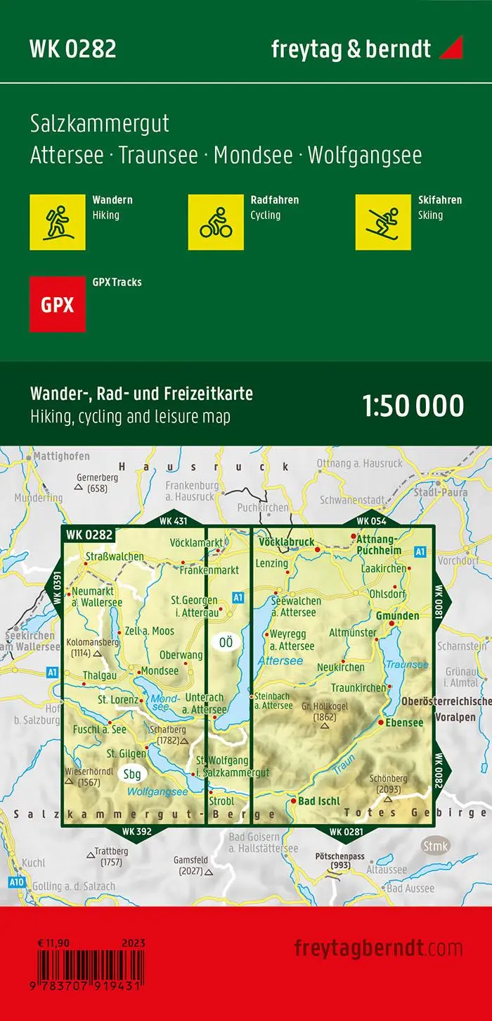 Rückseite: 9783707919431 | Salzkammergut, Wander-, Rad- und Freizeitkarte 1:50.000, freytag &amp;...