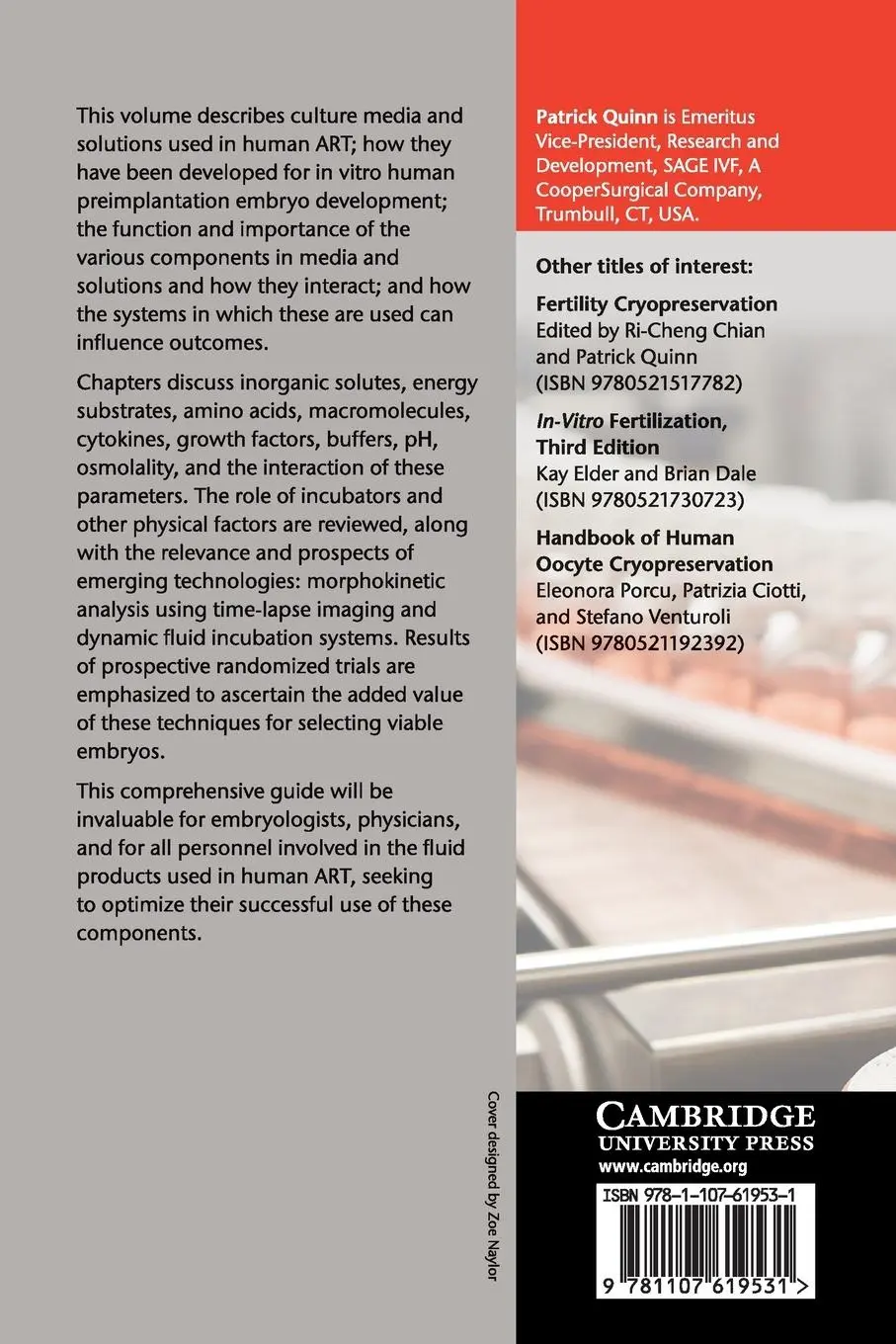 Rückseite: 9781107619531 | Culture Media, Solutions, and Systems in Human ART | Patrick Quinn