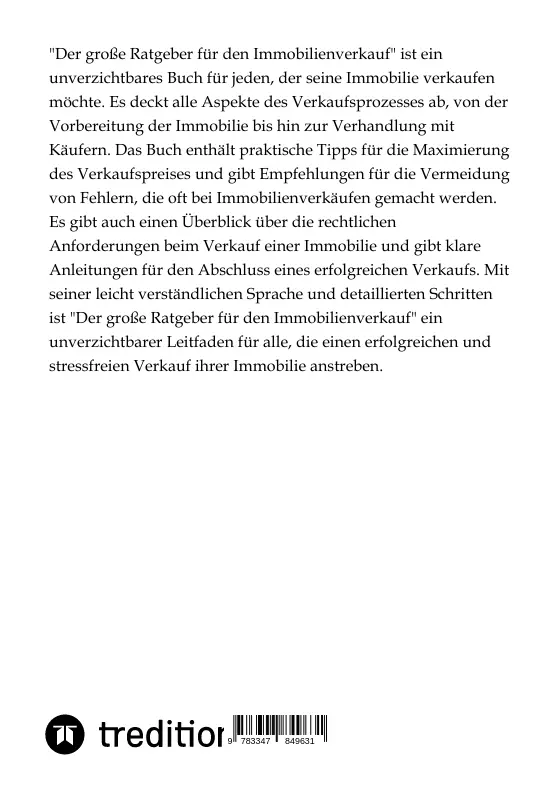 Bild: 9783347849631 | Der große Ratgeber für den Immobilienverkauf | auf was ist zu achten