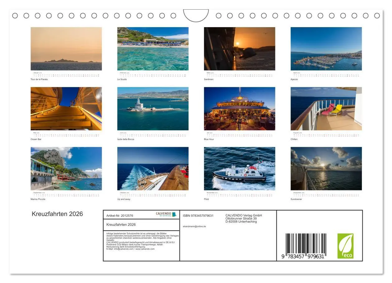 Bild: 9783457979631 | Kreuzfahrten 2026 (Wandkalender 2026 DIN A4 quer), CALVENDO...