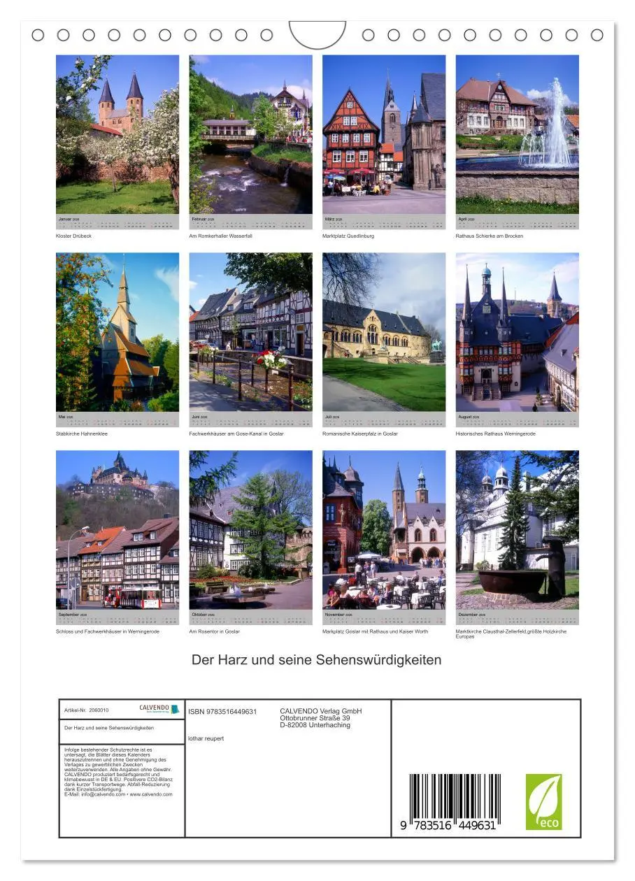 Bild: 9783516449631 | Der Harz und seine Sehenswürdigkeiten (Wandkalender 2026 DIN A4...