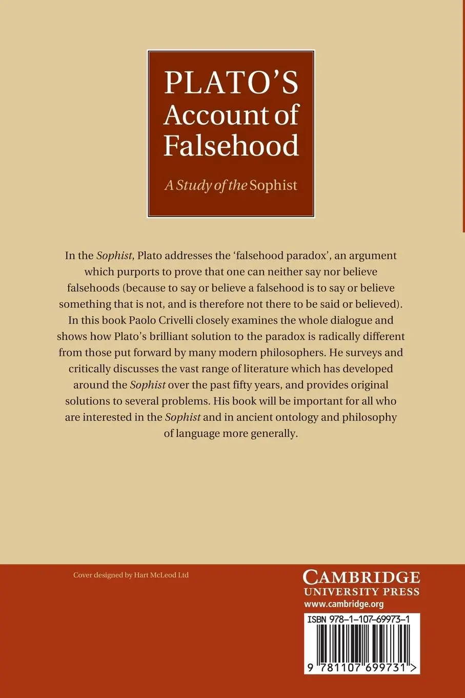 Rückseite: 9781107699731 | Plato's Account of Falsehood | A Study of the Sophist | Paolo Crivelli