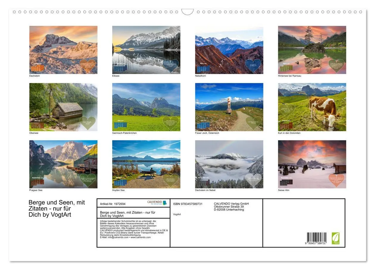 Bild: 9783457589731 | Berge und Seen, mit Zitaten - nur für Dich by VogtArt (Wandkalender...