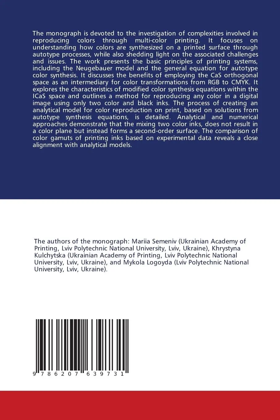 Rückseite: 9786207639731 | Analytical Model of Color Reproduction on Print Media | Taschenbuch