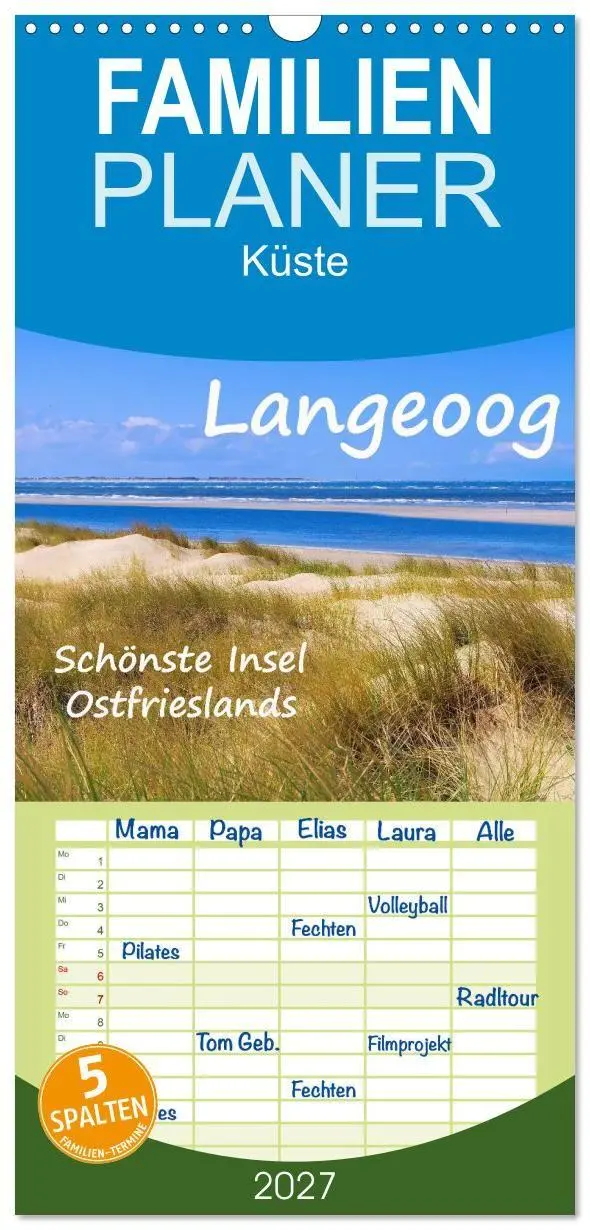 Cover: 9783594339831 | Familienplaner 2027 - Langeoog - Schönste Insel Ostfrieslands mit 5...