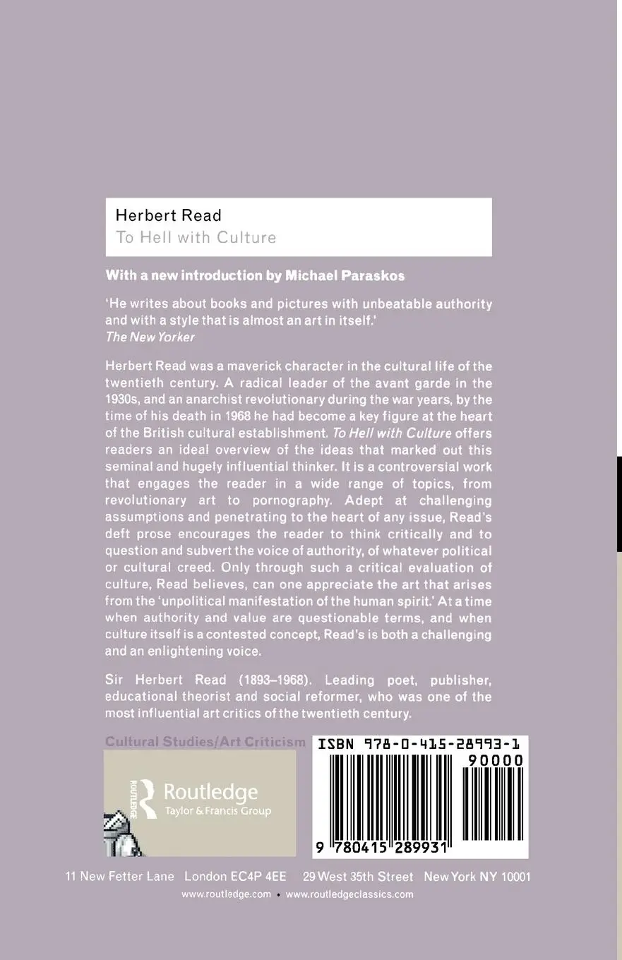 Rückseite: 9780415289931 | To Hell with Culture | Herbert Read | Taschenbuch | Englisch | 2002