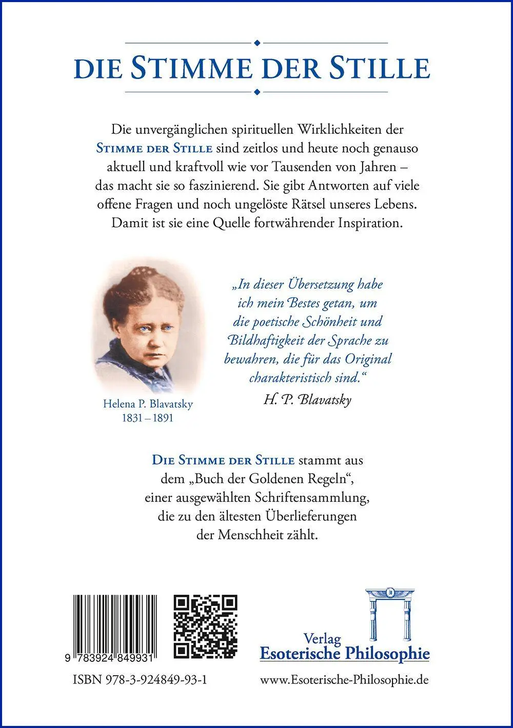 Rückseite: 9783924849931 | Die Stimme der Stille | Helena Petrowna Blavatsky | Taschenbuch | 2026