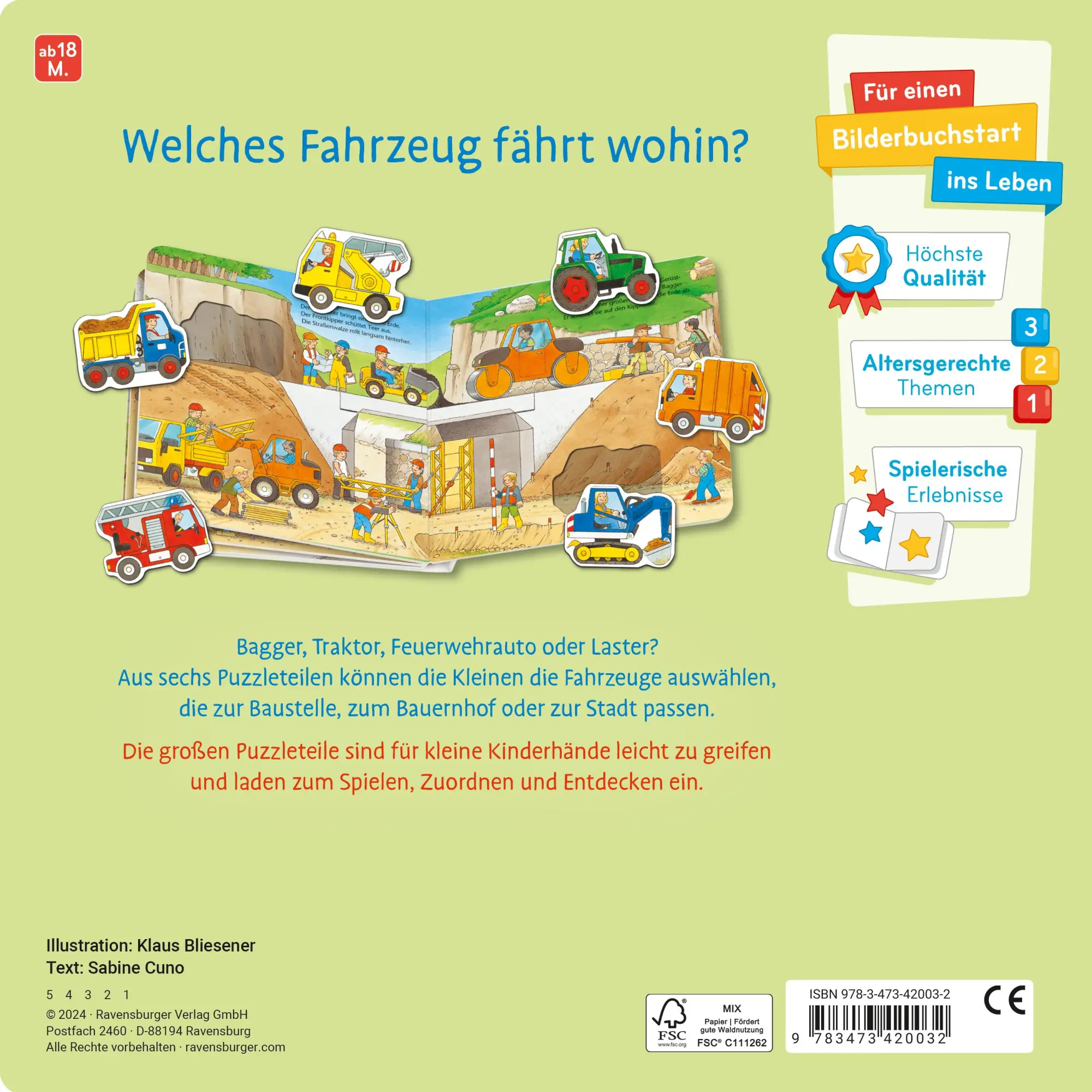 Rückseite: 9783473420032 | Mein liebstes Puzzle-Spielbuch - Fahrzeuge | Sabine Cuno | Buch | 2024