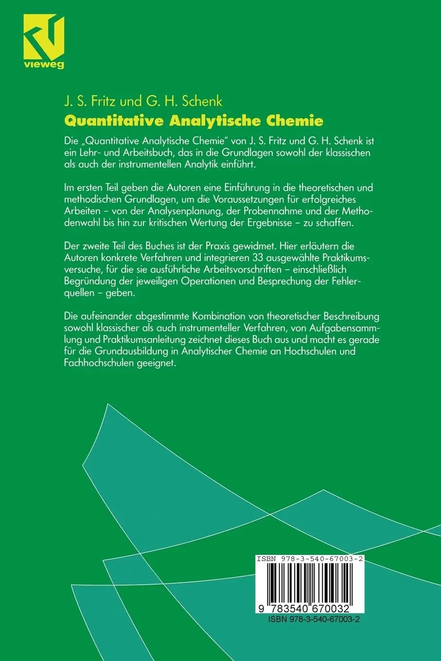 Rückseite: 9783540670032 | Quantitative Analytische Chemie | Grundlagen - Methoden - Experimente
